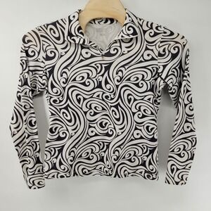 Athleta 1/4 Zip Pullover Womens Large Black White‎ Swirl Print Long Sleeve Top
